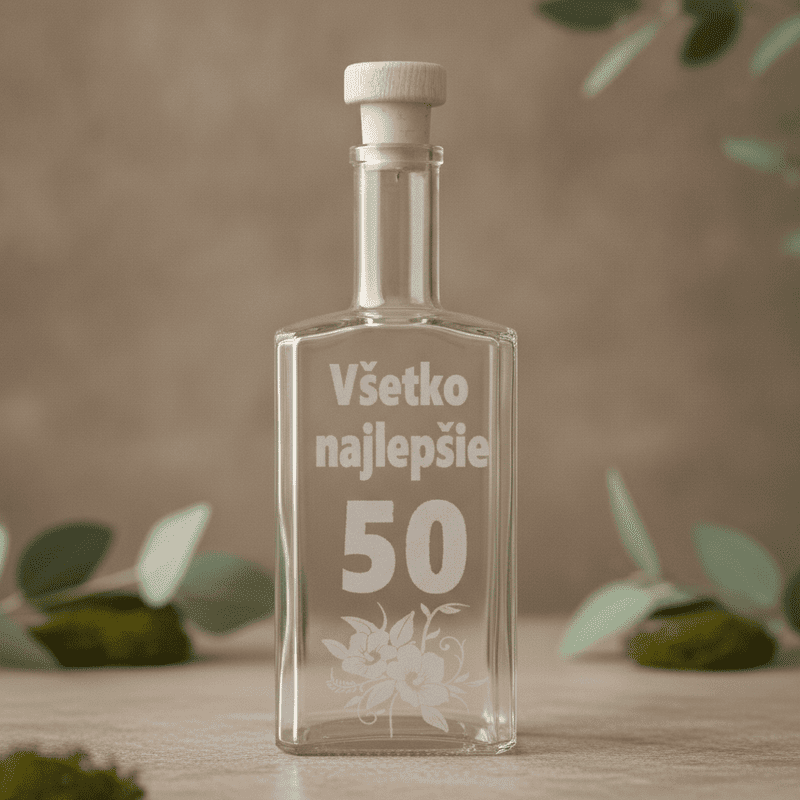 Detail gravírovanej fľaše Všetko najlepšie 50